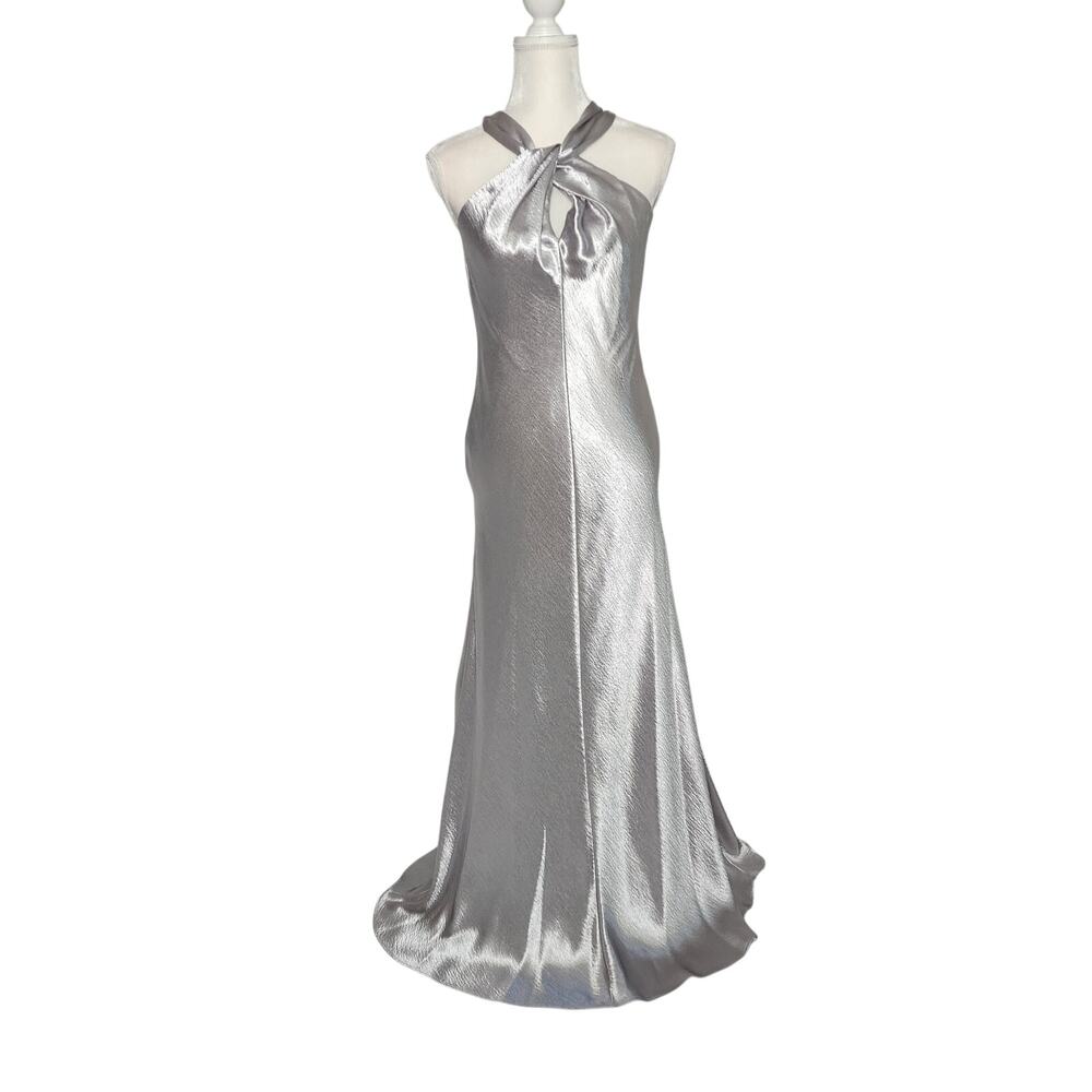 Antonio Melani Selena Silver Metallic Halter Formal Dress Size 4